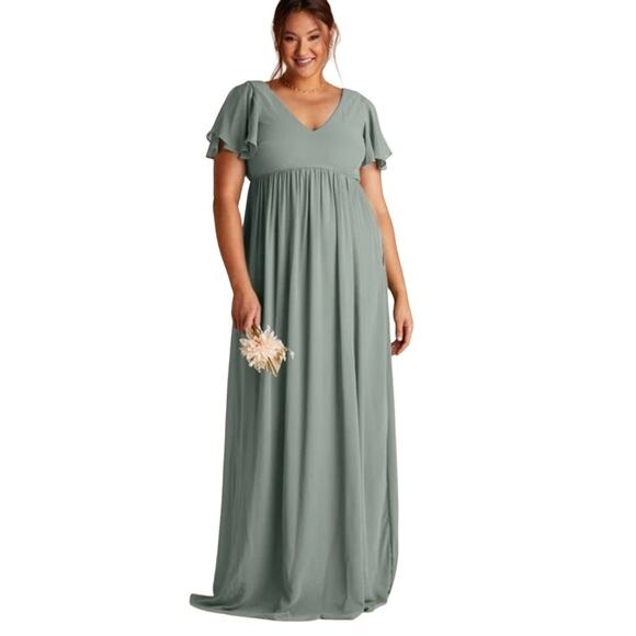 BIRDY GREY Women's PLUS 1X Hannah Empire Dress Bridesmaid Maxi Gown Sea Glass - Picture 1 of 16
